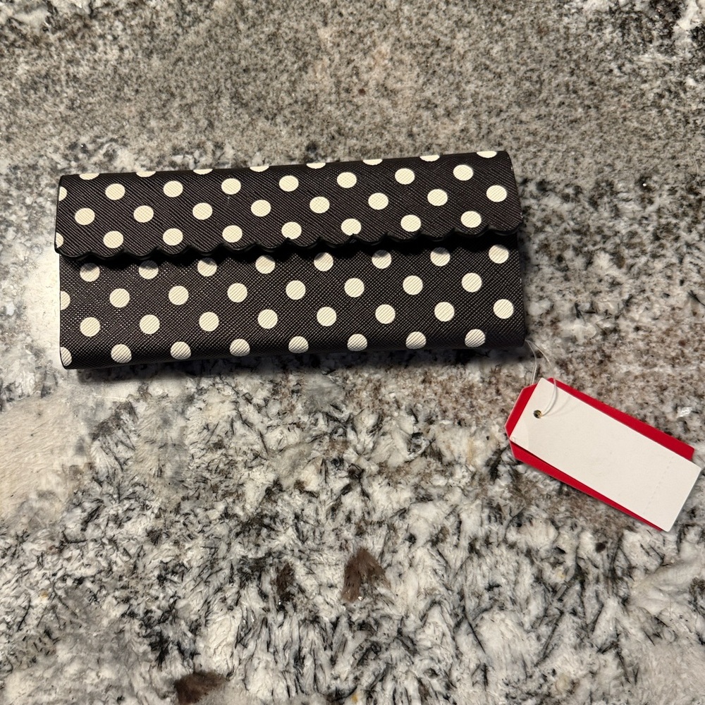 Talbots Scalloped Edge Black/White Polka Dot Collapsible Eyeglass Case NWT